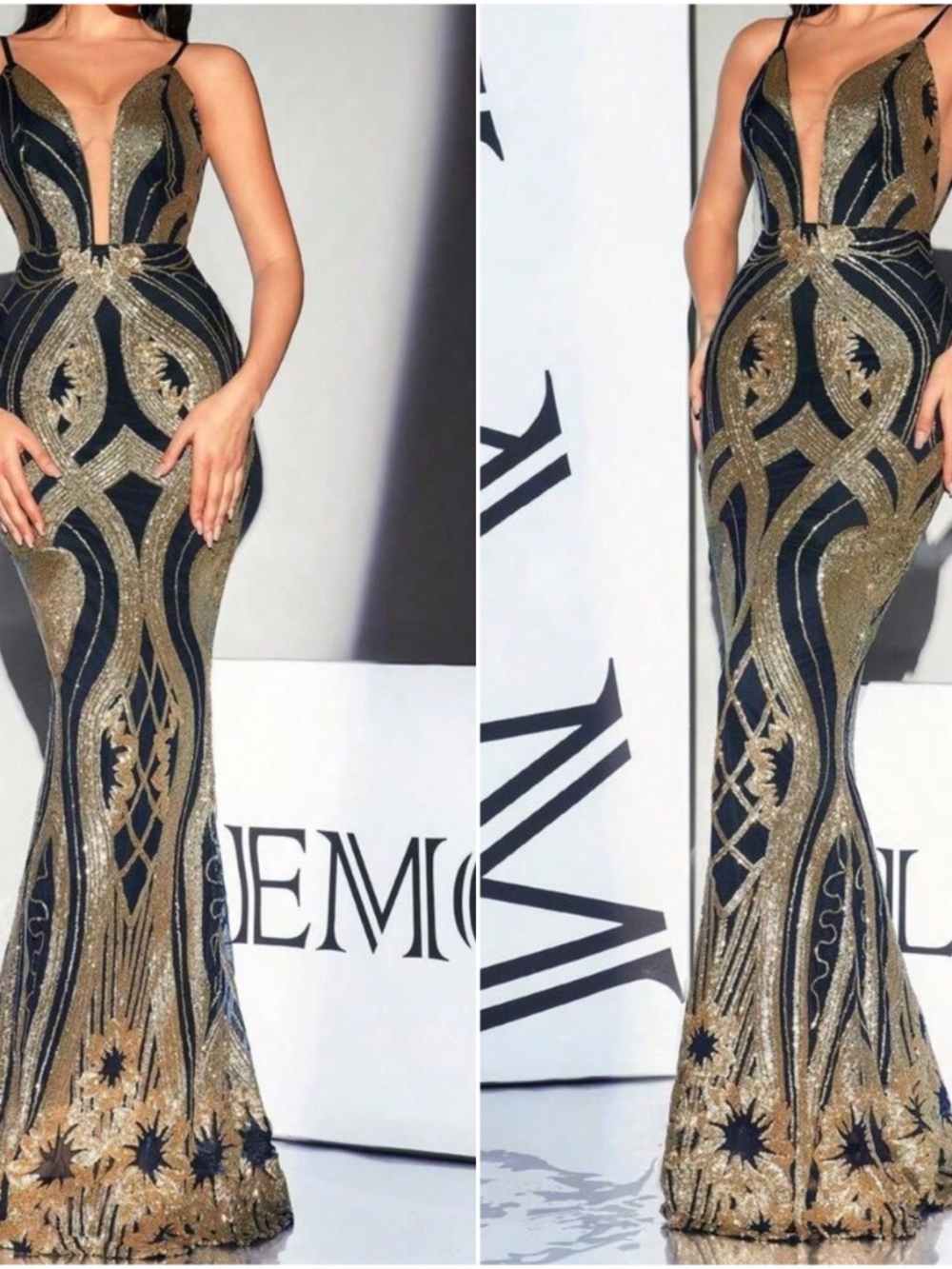 Luxe Sequin Floral Mermaid Hem Party Evening Wedding Formal Dress